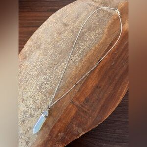 Moonstone Pendant Necklace - Iridescent Blue-White on 925 Silver Chain